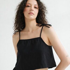 ARQ Lucy Tank Black Organic Cotton Tie Strap Crop Top Made USA L